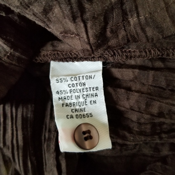 Michel Antoni Brown Sheer Burnout Crinkle Button Up Blouse 3/4 Sleeves - Picture 6 of 6